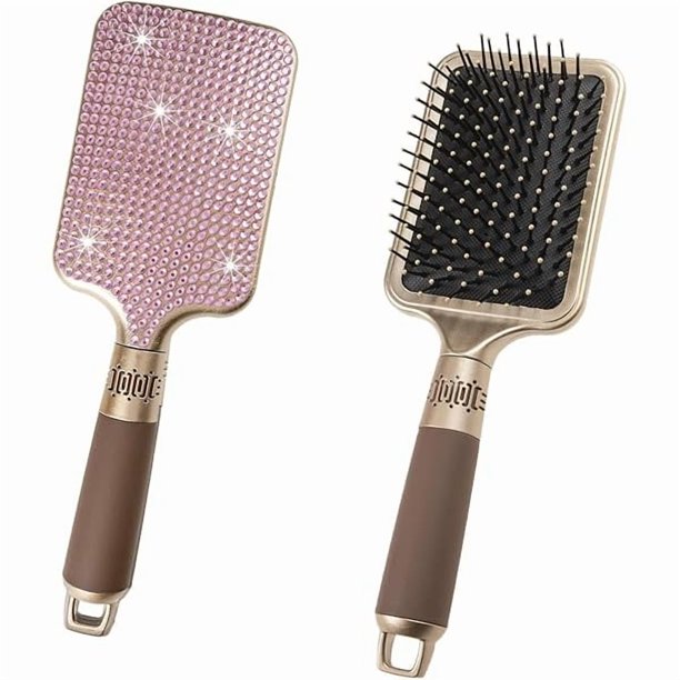 wonima11 Fshion Handmade Massage Air Cushion Pink Crystal Paddle Brush,Premium Bling Hair brush,Rhinestone Detangle Hair Comb For Women
