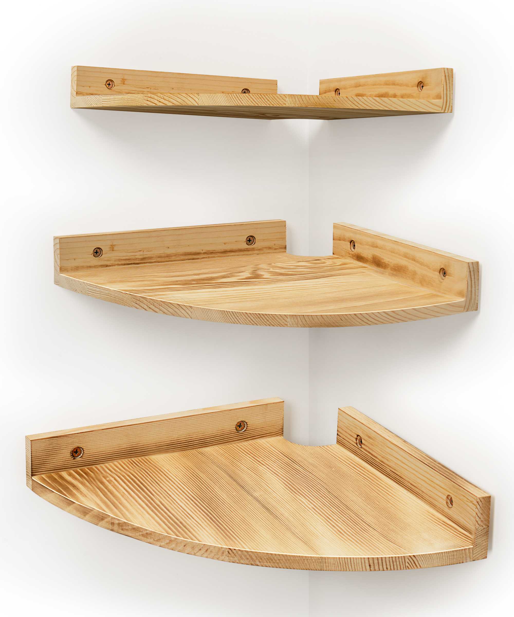 Afuly Floating Corner Shelf for Wall, Large Corner Shelves Solid Pine Wood Wall Mounted Corner Shelf With Cord Hole, 3 Set (10.8In/11.4In/12In)