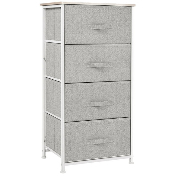 HOMCOM Linen 4 Drawer Cabinet Organizer Storage Dresser with Metal Frame