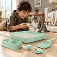 thumbnail image 5 of Green Small Kitten Starter Kit Litter Box Set with Feeding Bowl, Scoop and Toys, 5 of 9