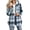 Blue, variant on Womens Plaid Fleece Lined Hooded Shacket, Button Down Long Sleeve Flannel Jacket with Chest Pockets, Casual Warm Plushy Hooded Outerwear Wine L