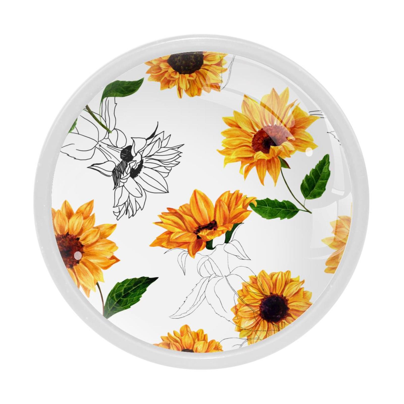 4 Pcs Sunflower Knobs for Kitchen Cupboard Dresser Bookcase