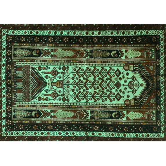Ahgly Company Indoor Rectangle Persian Turquoise Blue Traditional Area Rugs, 7' x 10'