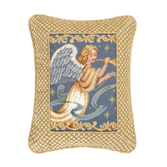 Christmas Angel Wings w/ Trumpet Horn Mini Cotton Blend Gold Accent Pillow 14" x 18"