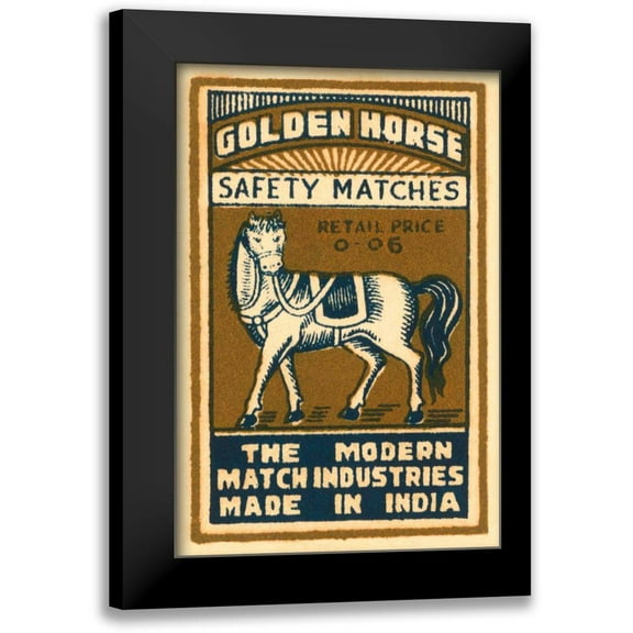 Phillumenart 11x14 Black Modern Framed Museum Art Print Titled - Golden Horse Safety Matches