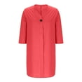 thumbnail image 4 of New Summer Arrivals SMihono Summer Cotton Linen Shirt Dress for Women Solid V Neck Short Sleeve Button Dresses Plus Size Loose Side Split Dress Red XL, 4 of 6