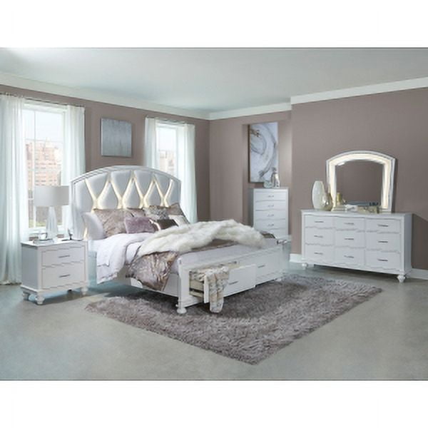 Luminous Aria Collection Mirror with LED-Backlit Iridescent Frame and Acrylic Crystal Hardware
