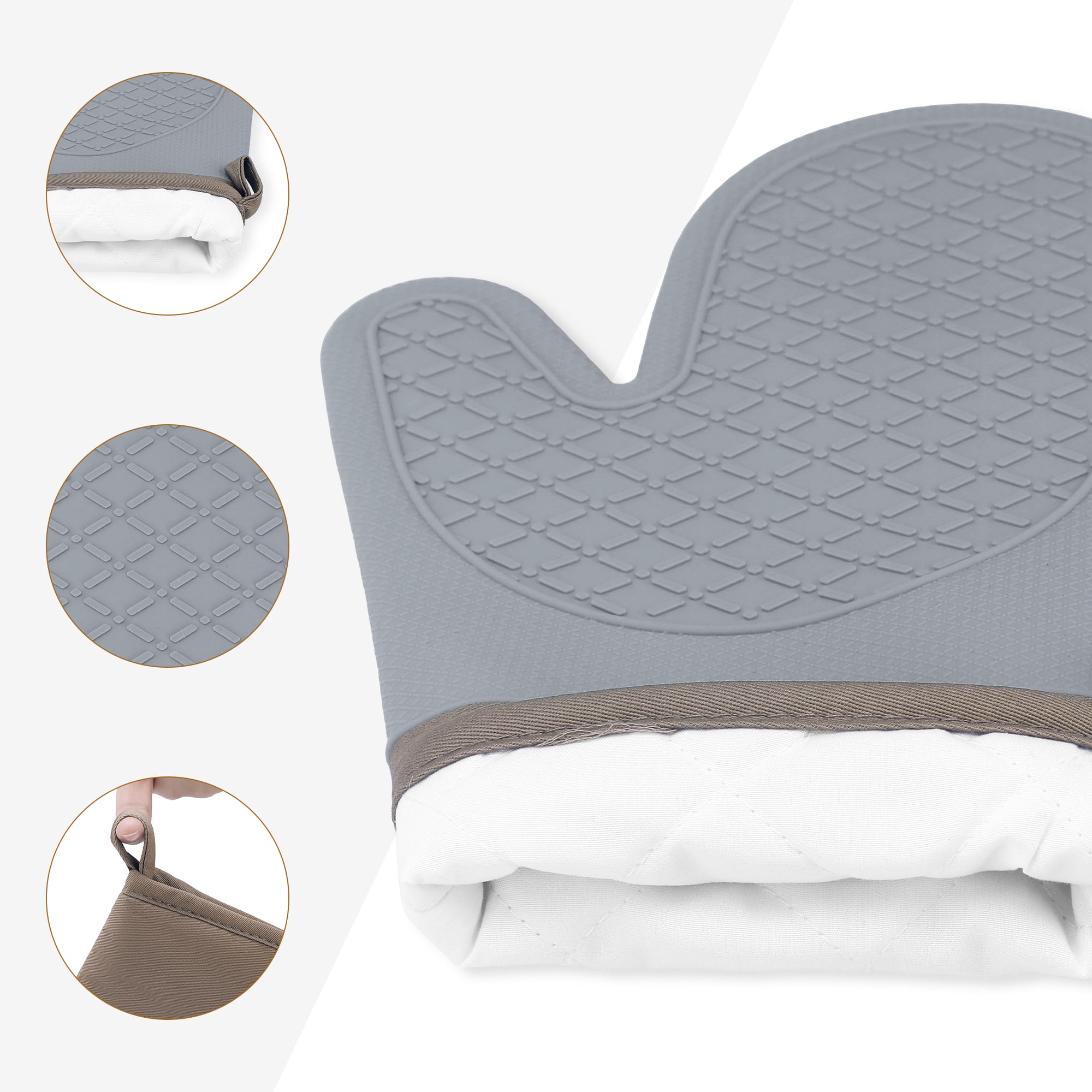 Unique Bargains 2pcs Soft Silicone and Cotton Heat-Resistant Oven Mitts Gray 11.2" x 7.7"