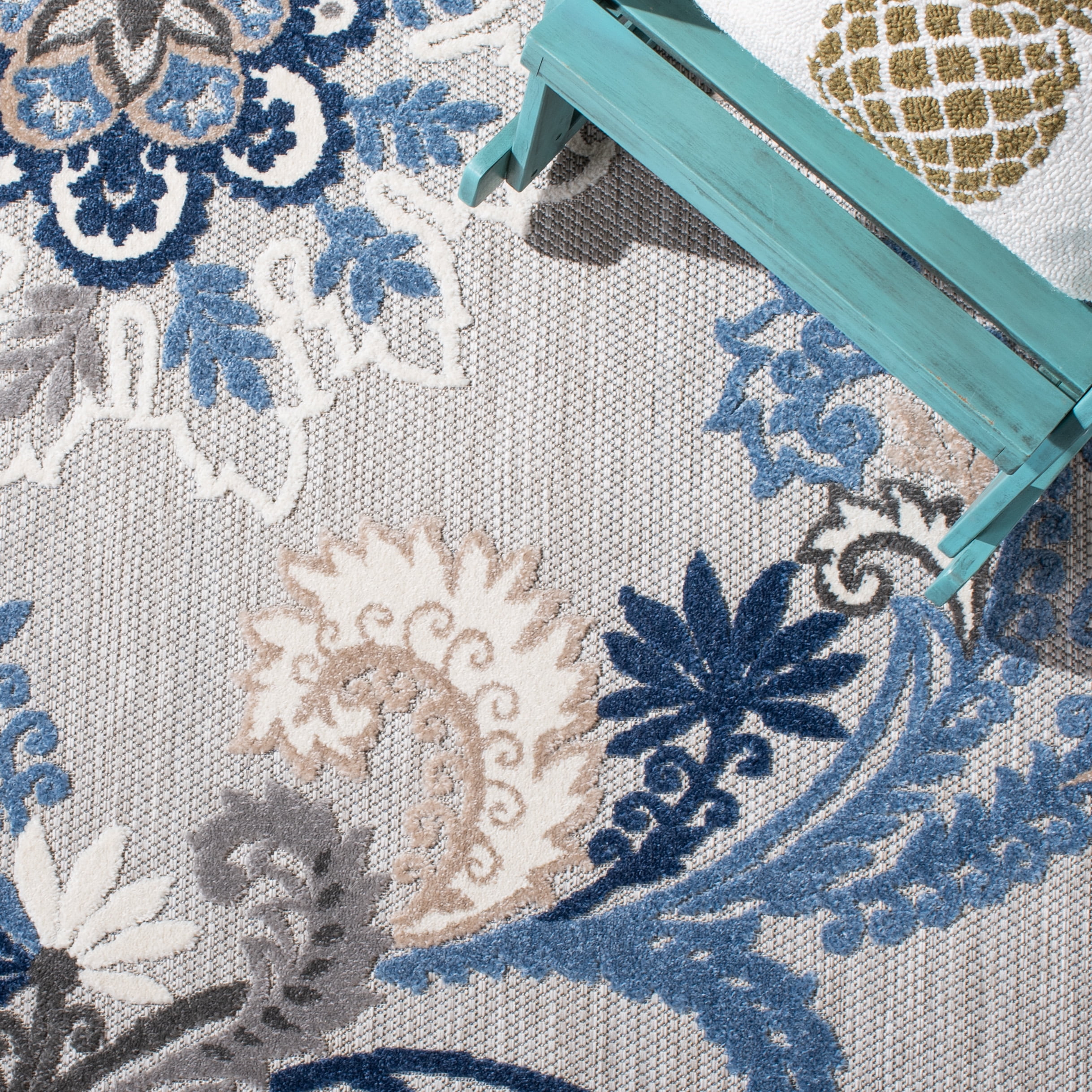 SAFAVIEH Cabana Lowell Floral Indoor/Outdoor Area Rug, Grey/Blue, 8' x 10'