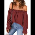 thumbnail image 3 of Blusa Informal Holgada de con Hombros Descubiertos y Volantes de Larga para Mujer. Rojo Vino XXL, 3 of 7