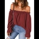 thumbnail image 3 of Blusa Informal Holgada de con Hombros Descubiertos y Volantes de Larga para Mujer. Rojo Vino S, 3 of 7