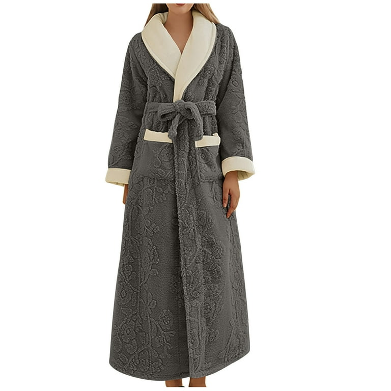 BSDJILFG Womens Nightgowns Solid Color Waffle Casual Fleece Bandage Robe  Bathrobe Gown Pajamas Long Sleepwear Pocket Waistband+Belts - Walmart.com