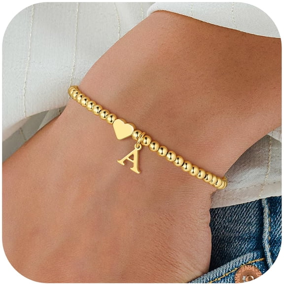 Turandoss Easter Basket Stuffers Initial Bracelets Gifts 14K Gold Plated Heart Initial Bracelet Jewelry Letter A Bracelets Jewelry Birthday Easter Gifts for Women Girls
