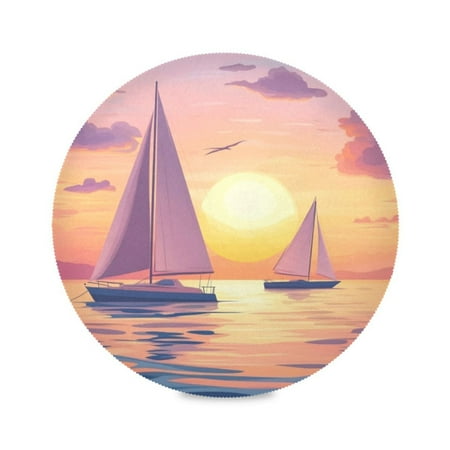 

Round Plate Mat 15.4x15.4 Inchesx4 Placemat Table Mat Kitchen Mat Coffee Mat Fabric Thick Strong Wear-Resistant Heat Resistance Boat Sunset