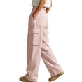 thumbnail image 6 of TEAJOPSUU Cargo Pants for Women Baggy Wide Leg High Waisted Button Fly Side Pockets Cargo Pants Trousers with Pockets Casual Streetwear Pink, 6 of 7