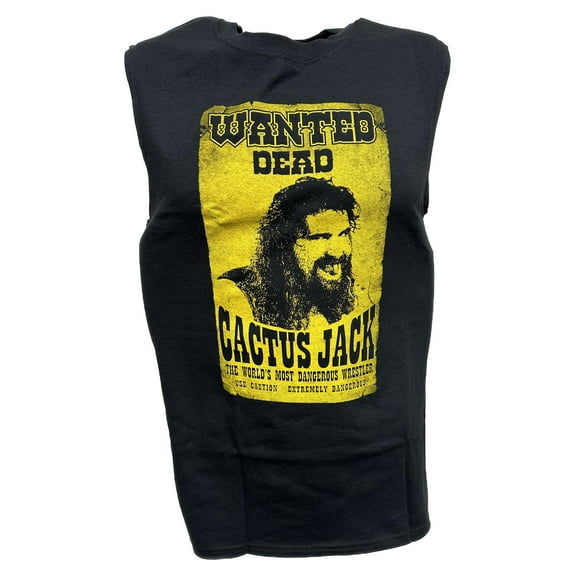 Cactus Jack Wanted Dead Mick Foley Sleeveless Mens Black T-shirt 4XL