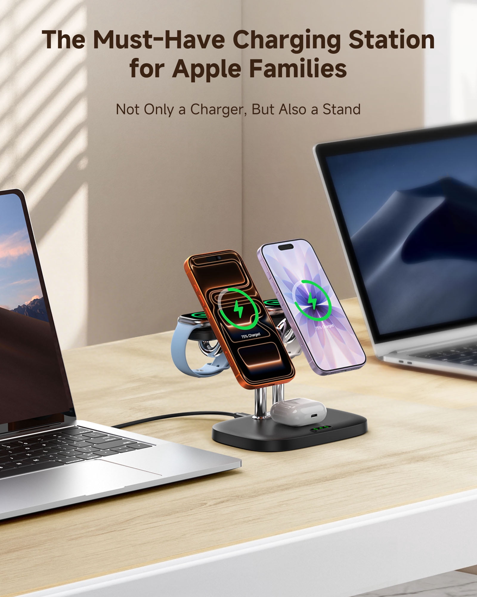 SwanScout Magnetic 5-in-1 Wireless Charging Stand for iPhone 17-12, Dual Phone & Dual Apple Watch Charger, 5W for Apple Watch Fast Charging Station, for Apple Watch Ultra/11-7 Series, SwanScout 902M