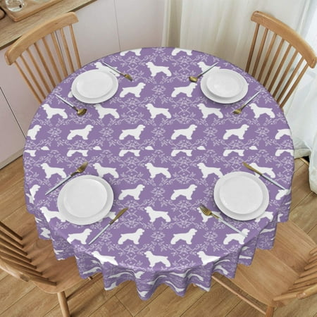 

Tablecloth Cocker Spaniel Dog Breed Silhouette Florals Purple Table Cloth For Circular Tables Waterproof Resistant Picnic Table Covers For Kitchen Dining/Party
