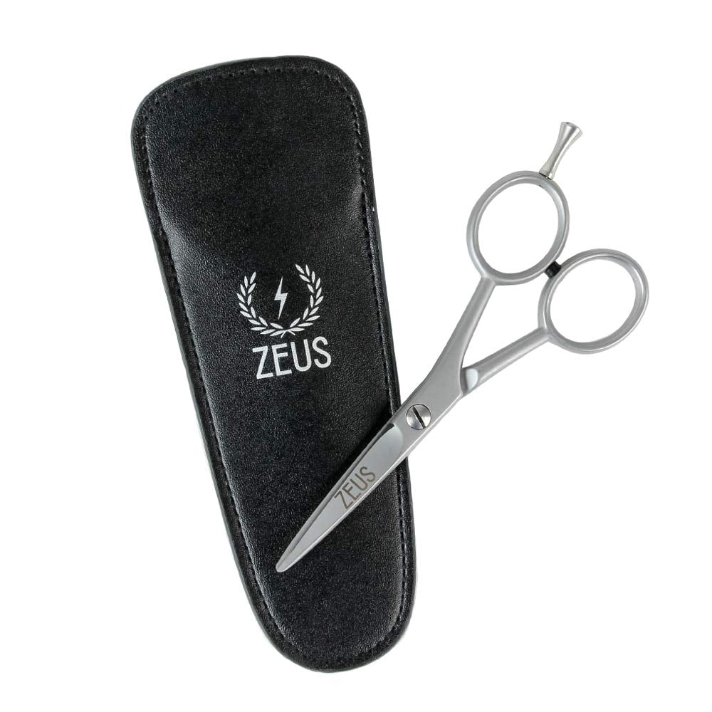 ZEUS Handmade German Stainless Steel Beard Trimming Scissors with Genuine Leather Sheath