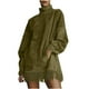 thumbnail image 3 of RKSTN Women's Turtleneck Vintage Mini Dress Oversized Faux Suede Fringed Hem Dresses Womens Casual Plus Size High Neck Loose Fits Long Sleeve Suede Dress Holiday Party Tassel Gown Knee Length Dress, 3 of 9