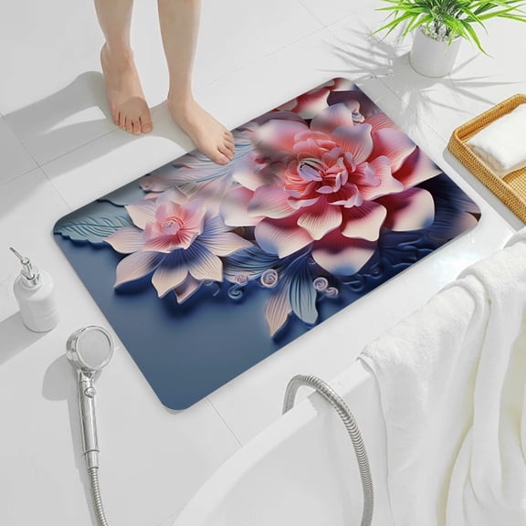 Neoyler Indoor Door Mat Diatomite Three-Dimensional Flower Bath Mat Quick Drying Non Slip Super Absorbent Soft Microfiber Machine Washable for Bathroom Living Room Bedroom Multicolor 19.7x23.6in