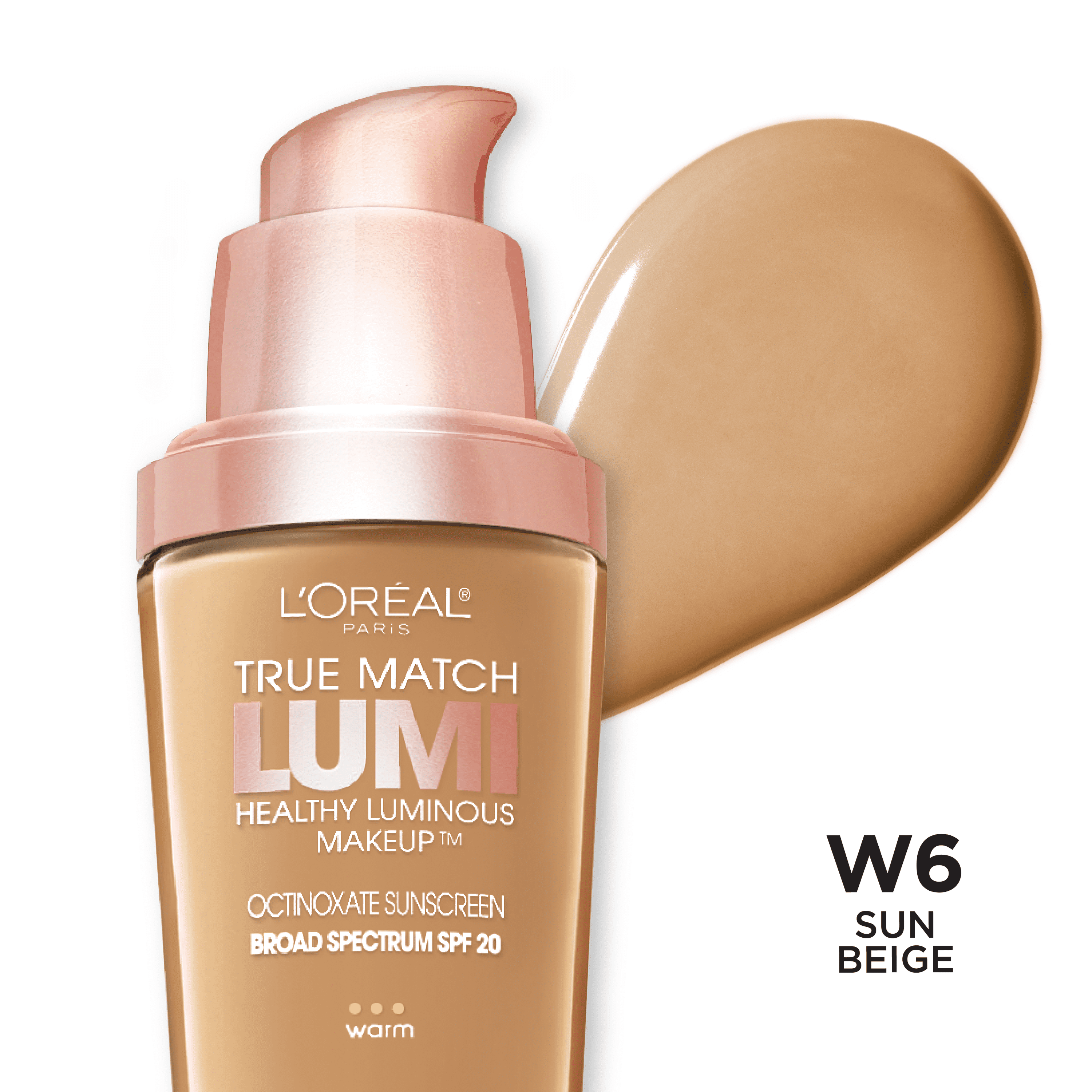 (2 pack) L'Oreal Paris True Match Lumi  Liquid Foundation Makeup, SPF 20, W5 Sun Beige, 1 fl oz