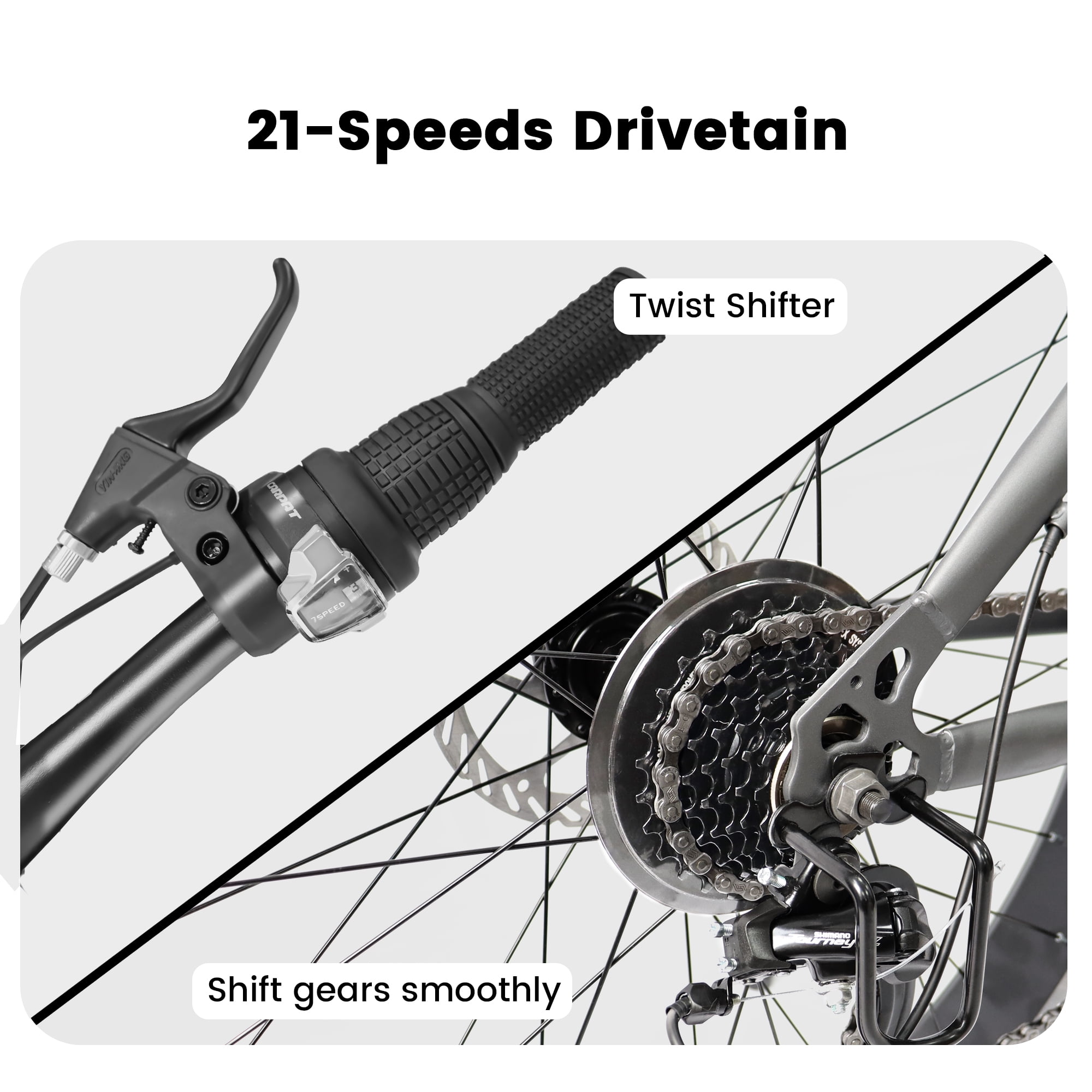 POVANLI 26"Fat Tires Mountain Bike,4-Inch Wide Wheel, 21-Speed Disc Brakes,Mens Womens Trail Beach Snow Commuter City Mountain Bike, Carbon Steel Frame Front Fork Bicycles