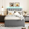 thumbnail image 3 of Harper & Bright Designs Twin Size Upholstered Platform Bed with Trundle, Modern Teddy Fleece Bed Frame with LED Light, Gray, 3 of 15