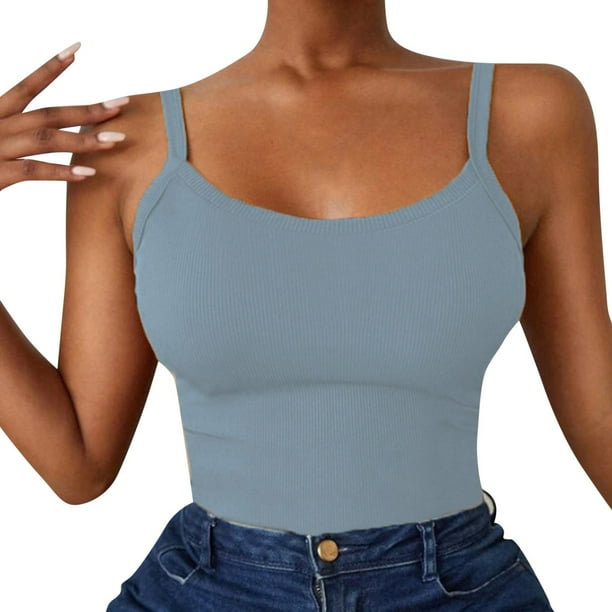 Playeras,Blusas y Tops,Ropa para Mujer Camisetas Sin Mangas Para Adolescentes Camiseta sin mangas de punto sexy de color de verano para mujer (Blue, S)
