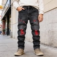 thumbnail image 6 of Boy's Fit Ripped Destroyed Distressed Fashion Kids Denim Jeans Pants Black 13 Y-14 Y, 6 of 7