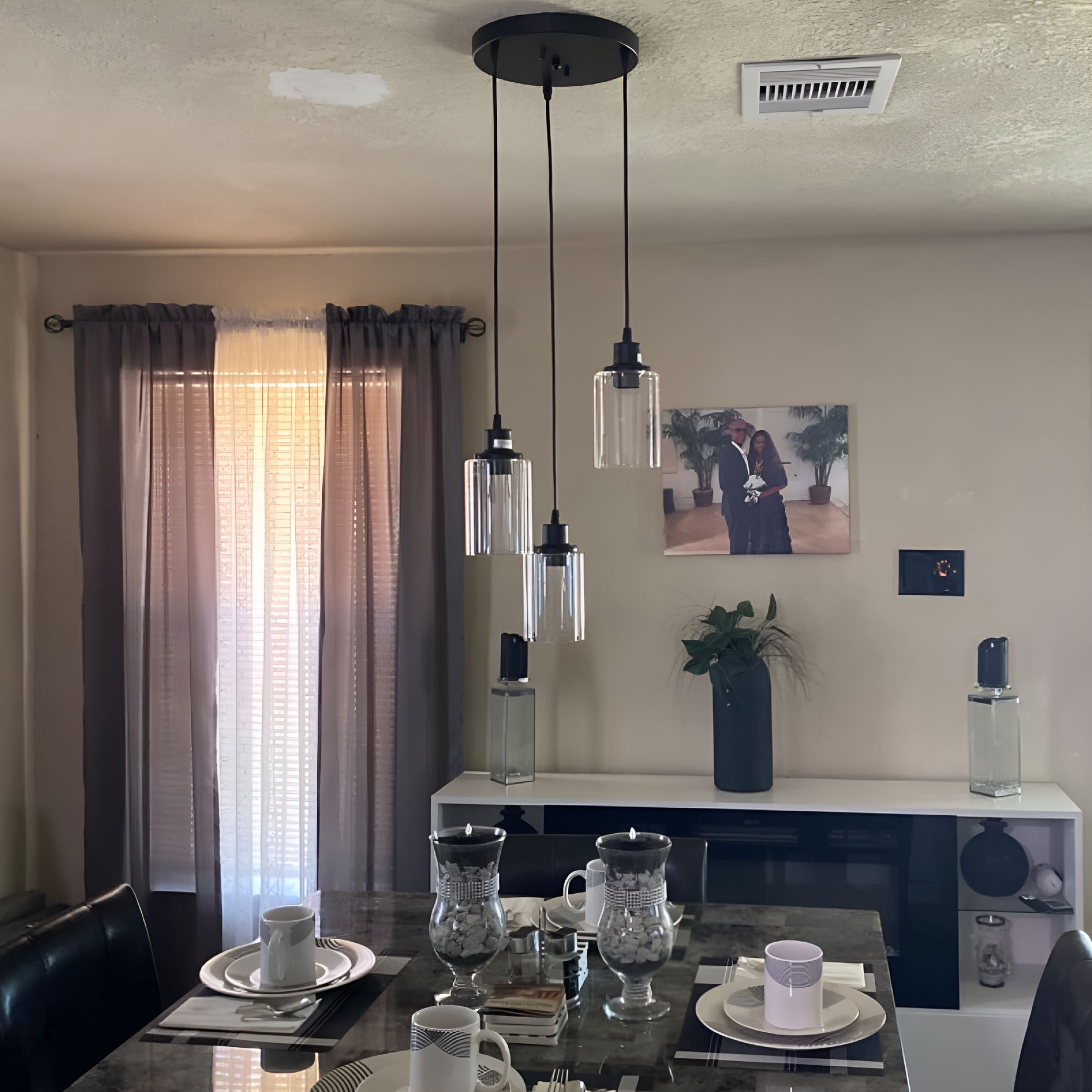 HIBIBUD 2026 New 3-Light Pendant Light Fixtures Cluster Pendant Kitchen Island Pendant Lighting with Clear Glass Shade Hanging Light Fixtures with Adjustable Cord for Dining Room,Hallway,Living Room