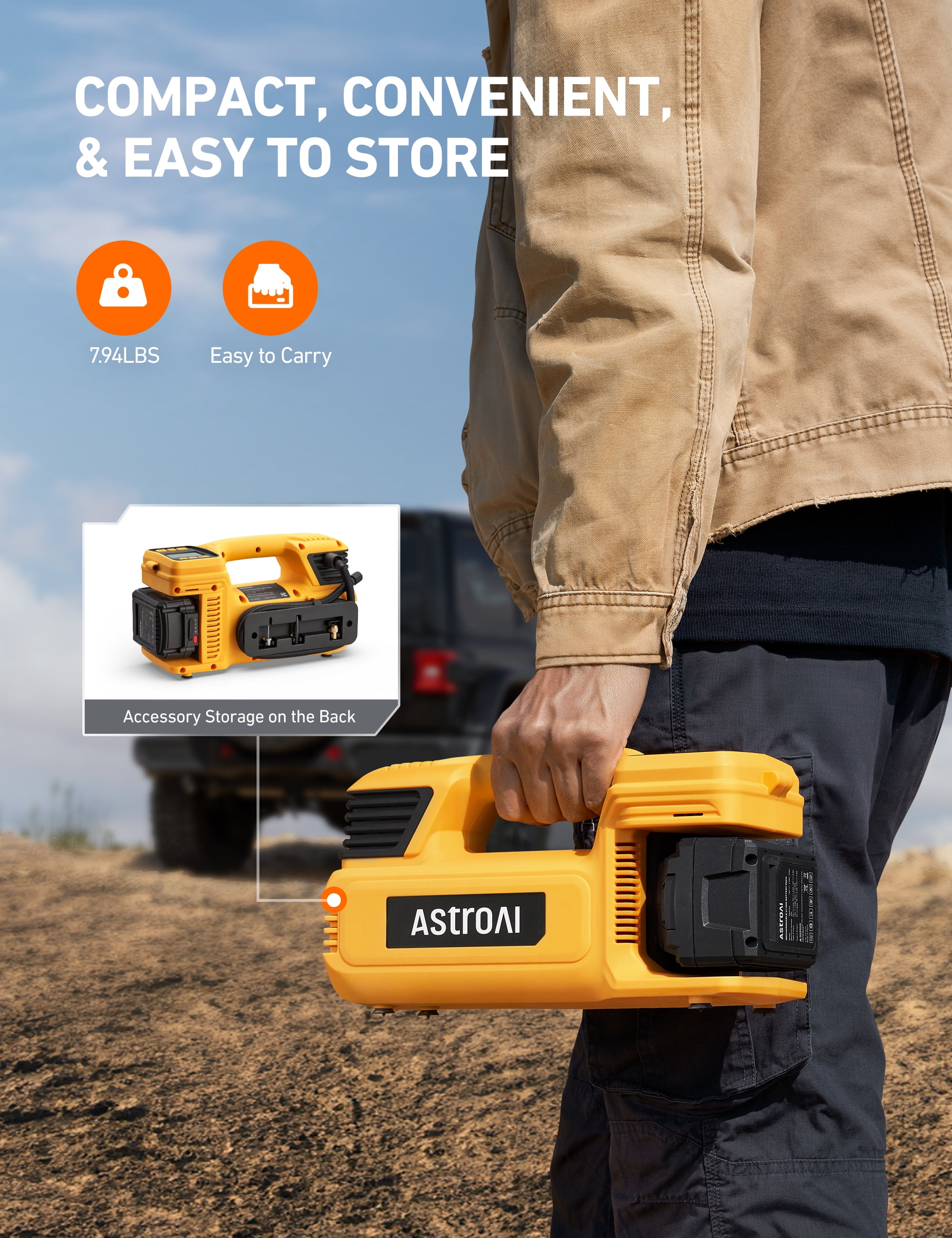 AstroAI Air Compressor Tire Inflator, 150PSI Heavy Duty Air Compressor, 470W 18V Cordless Air Pump for Truck Tires with 4000mAh Battery, Digital Display for Car, RVs, SUV