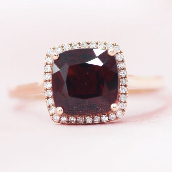 Garnet ring, cushion cut engagement ring, sterling silver, January birthstone, natural garnet