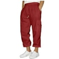 thumbnail image 2 of lkfuzj Men's Casual Fashion Solid Color Capris Pants with Pocket & Drawstring Elastic Waist Ankle Length Cargo Pant for Outdoor, Sports, and Daily Wear, 2 of 6
