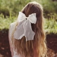 thumbnail image 5 of 2Pcs Large Hair Bow Clips, Silk Yarn Ribbon Bow Hair Barrette for Women, Elegant Long Tail Bowknot French Hair Accessories for Wedding, Parties, Festivals, 5 of 7