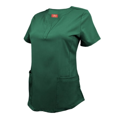 M&M SCRUBS Women's Ultra Soft Stretch Drop-Neck 2 Pocket Scrub Top 8200 (Hunter Green, Medium)
