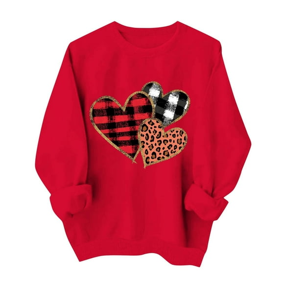 yievot Valentines Sweatshirt Women Crew Neck Heart Printed Shirts Casual Lightweight Long Sleeve Pullover Top, Red