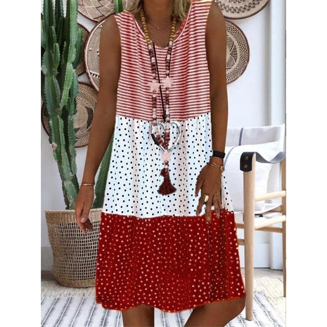 Tralilbee Women's Vintage Ruffle Dress Plus Size Patchwork Print Casual Boho Beach Dress