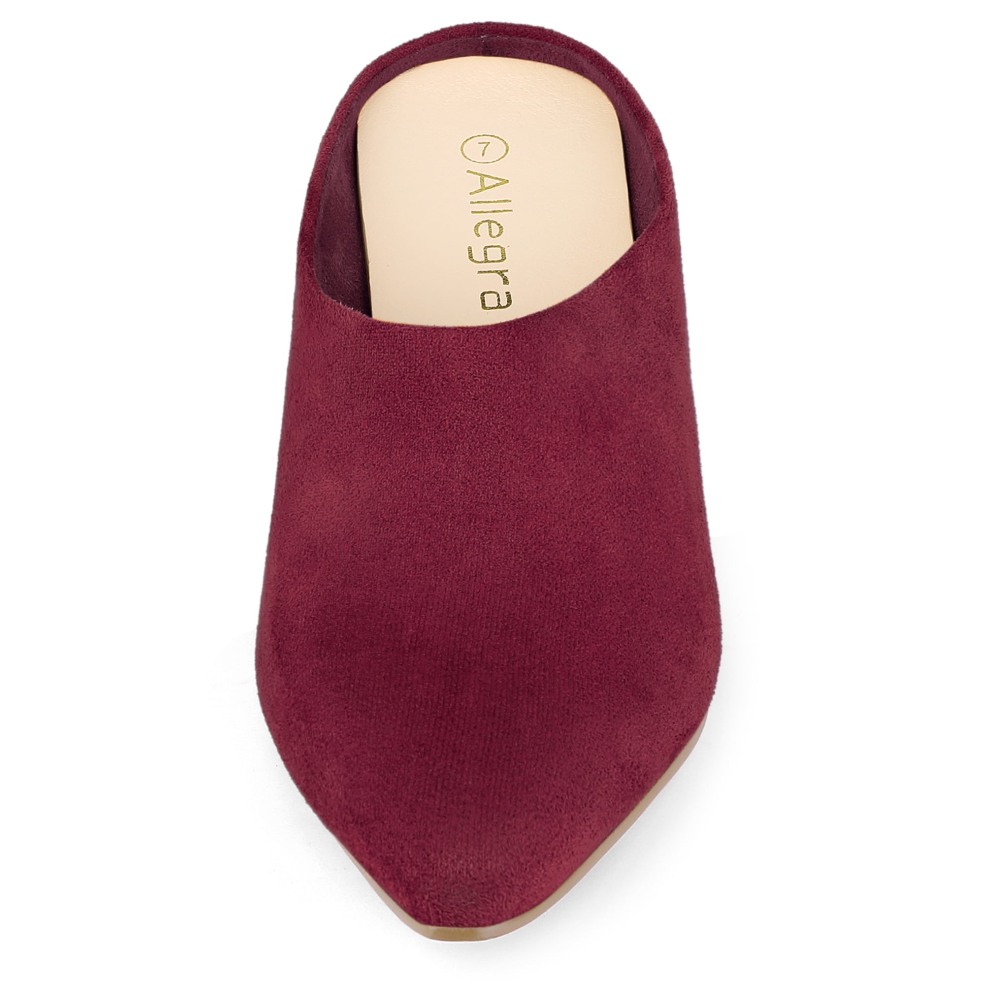 DARING DIVA Women's Pointed Toe Slip On Block Heel Slide Mules Burgundy 5.5