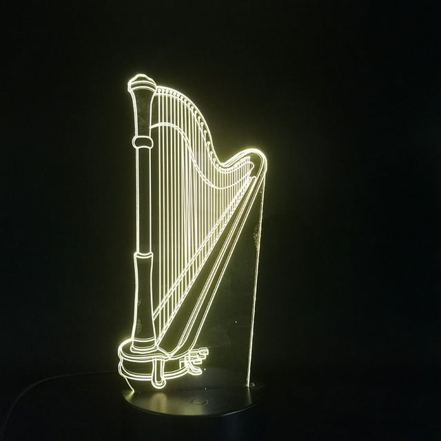 Luz nocturna LED 3D con forma de arpa que cambia de color para niños con base