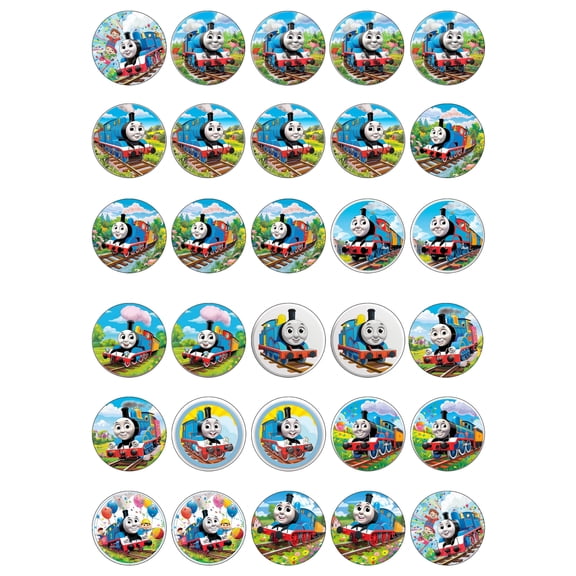 30 x Edible Cupcake Toppers – Thomas Train Themed Collection of Edible Cake Decorations | Uncut Edible on Wafer Sheet