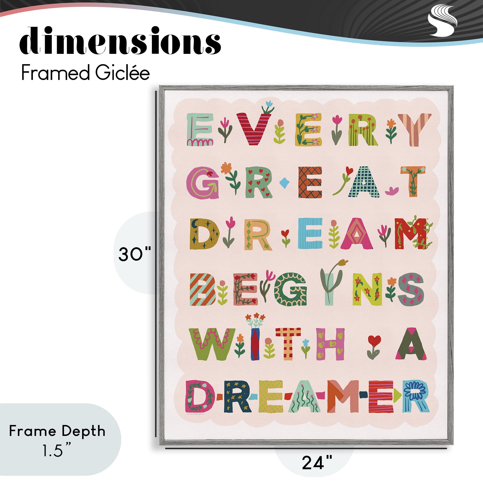 Stupell Industries Every Great Dream Gray Framed Giclee Art, design by Kamdon Kreations