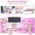thumbnail image 2 of Mouse Pad with Wrist Support 4 in1 Set, XXL Big Game Mousepad + Keyboard Wrist Rest + Mouse Wrist Rest Pad +Coaster Gaming Mat for Work Study Home Office I Gradient Pink Butterfly Flower, 2 of 15