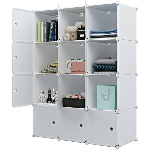 KOUSI Large Cube Storage - 14"x18" Depth (12 Cubes) Organizer Shelves Clothes Dresser Closet Storage Organizer Cabinet Shelving Bookshelf Toy Organizer, White