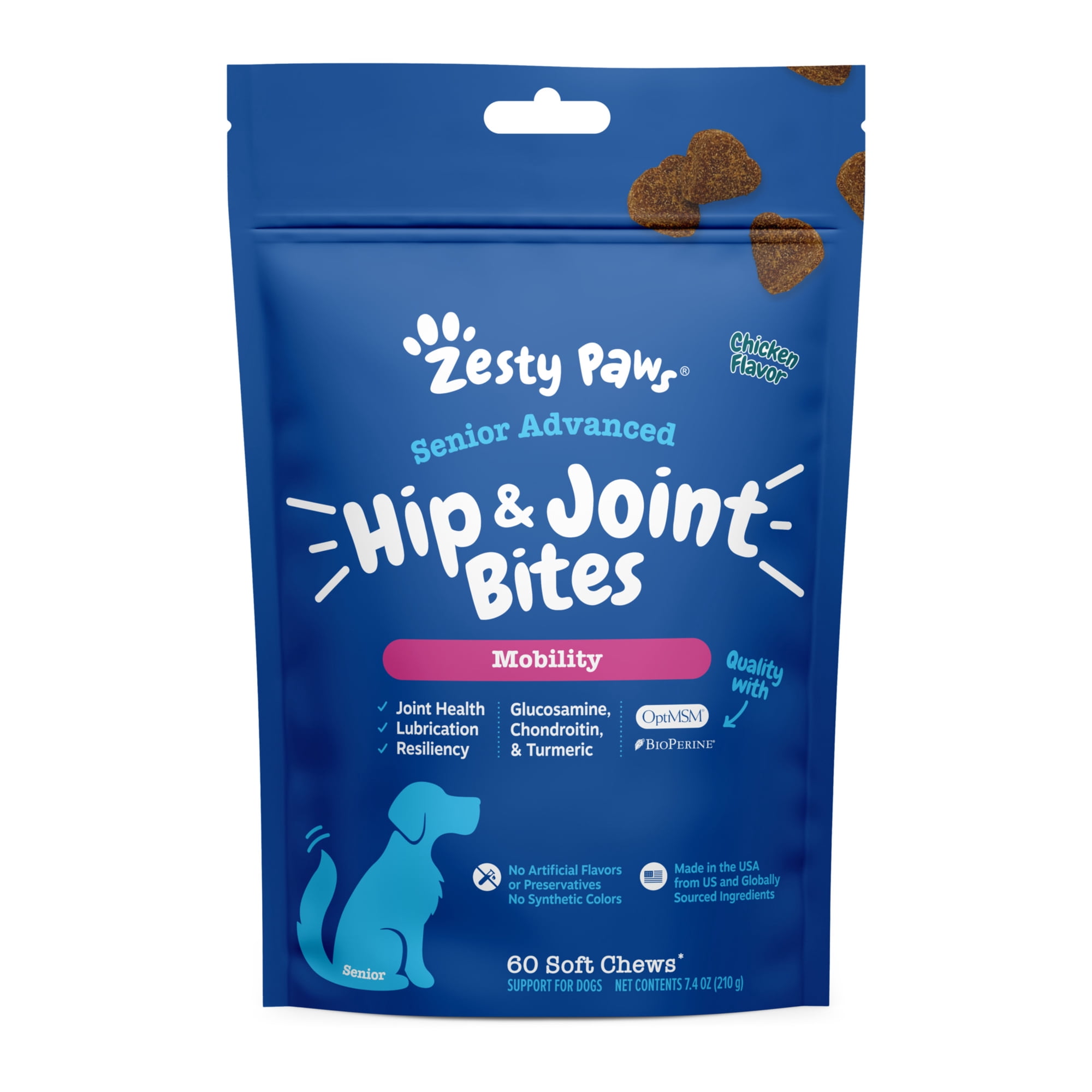 Zesty Paws Senior Advanced Hip & Joint Bites Chicken Flavor Dog Supplement, 60 Count