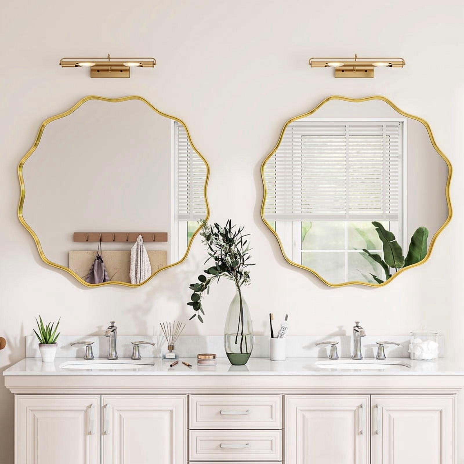 Easy4Home 30" Wavy Round Decorative Mirror With Deep Frame, Gold