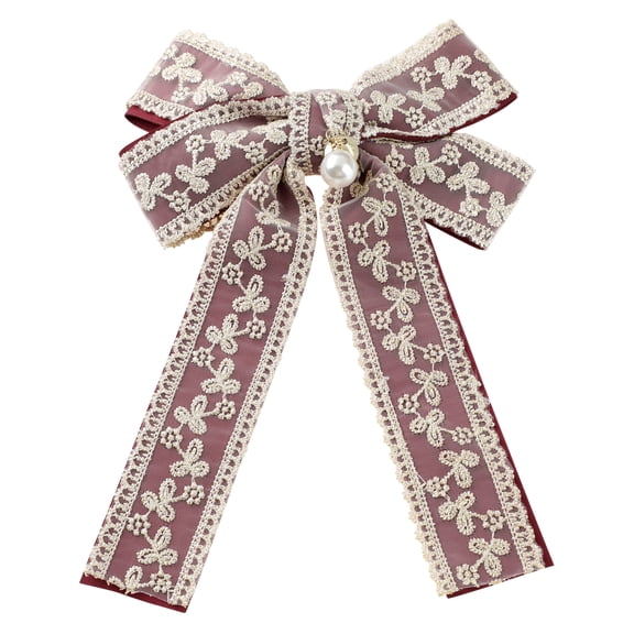 INSPIRE CHIC Women's Ribbon Lace Brooch Bow Vintage Tie Pin Clip Bow Ties One Size Burgundy