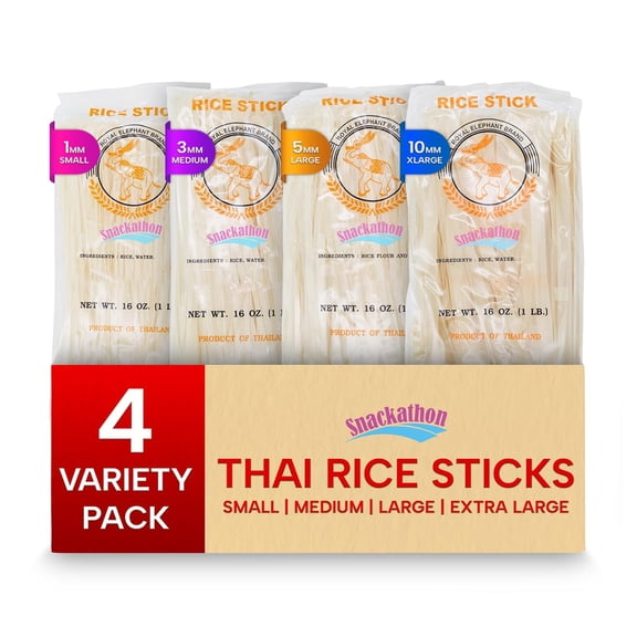Pad Thai Rice Stick Noodles Variety Pack (1mm, 3mm, 5mm and 10mm Width), Pack of 4 (16 Ounce each)