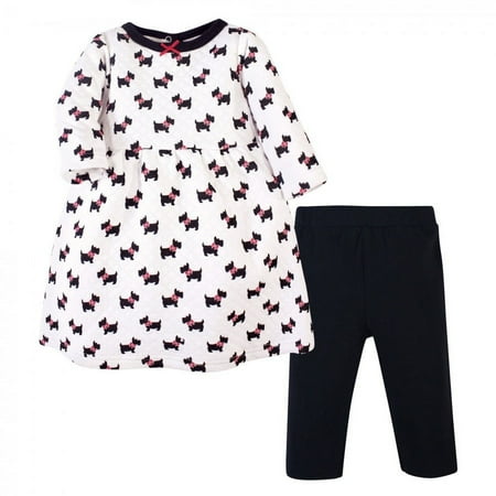 UPC: 0660168259537 | Hudson Baby Infant and Toddler Girl Quilted Cotton Long-Sleeve Dress and Leggings 2pc Set Scottie Dog 9-12 Months