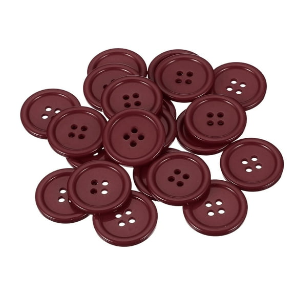 Uxcell 22 Pcs Dark Red Resin Button, 1 1/8 Inch(30mm) Round 4 Holes Sewing Buttons, Big Size Flatback Button for DIY Craft Making Clothes Sewing Handmade Ornament